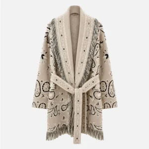 From Paris With Love Paisley Frill Cardigan, Beige
