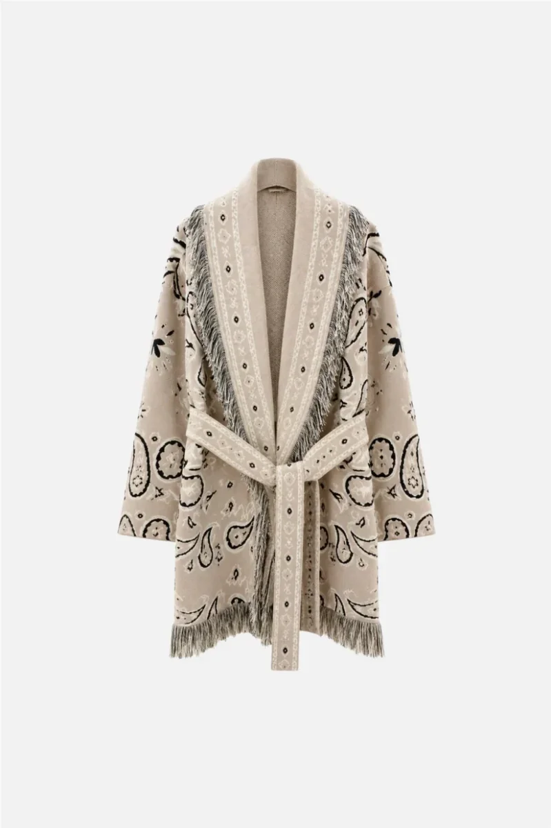 From Paris With Love Paisley Frill Cardigan, Beige - Image 2