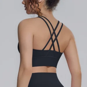 Atletisk Kryssrygg Sports-BH i Yogastil med Avtakbar Pute – Superelastisk 80% nylon og 20% spandex for yoga, fitness og løping